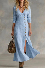 Casual Linen Cotton Button Dress