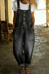 Women's Casual Denim Jumpsuit With Adjustable Buckle