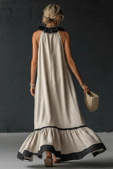 Elegant And Romantic Ruffled Color-blocked Maxi Dress