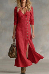 Casual Linen Cotton Button Dress