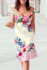 Ruffle Trim Detail Dress - White Multi