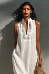 Women's Minimalist Sleeveless Maxi Dress With Cutout Neckline