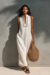 Women's Minimalist Sleeveless Maxi Dress With Cutout Neckline