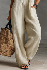 Women's Minimalist Linen Blend Sleeveless Jumpsuit With Zipper And Stand Collar, Featuring Embroidery