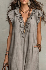 Women's Solid Color Ruffled Art Casual Fashion Cozy Cotton Linen Dress