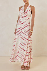 Amelie Halter Maxi Dress (Cream/Red Polka)