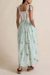 Heididress Tie Shoulder Back Lace-up Striped Floral Maxi Cami Dress