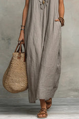 Women's Solid Color Ruffled Art Casual Fashion Cozy Cotton Linen Dress