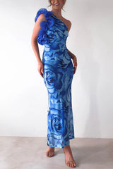 Heididress Ruffle One Shoulder Floral Print Bodycon Maxi Dress