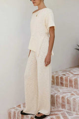 Chic Asymmetrical Shoulder Side Slit Knit Top