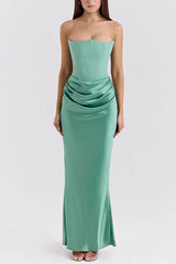 Heididress Strapless Ruched Satin Splice Bodycon Maxi Dress