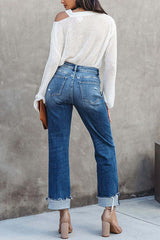 Heididress High Waist Straight Leg Ripped Denim Pants