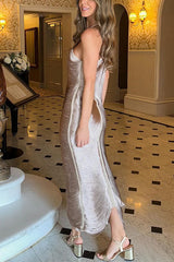 Heididress Halter Sleeveless Draped Fringe Bodycon Maxi Dress