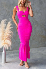 Heididress Sleeveless Cut Out Ruched Ruffle Bodycon Maxi Dress