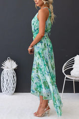Heididress V Neck Waisted Cut Out Floral Pleated Maxi Dress