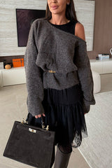 Asymmetrical One Shoulder Long Sleeves Casual Sweater
