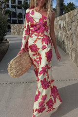 Heididress One Shoulder Long Sleeve Floral Print Maxi Dress