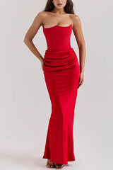 Heididress Strapless Ruched Satin Splice Bodycon Maxi Dress