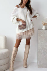 U Neck Sleeveless Splice Lace Trim Matching Dress