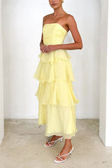 Heididress Strapless Empire Waist Ruffle Layered Maxi Dress