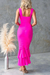 Heididress Sleeveless Cut Out Ruched Ruffle Bodycon Maxi Dress