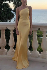 Heididress One Shoulder Open Back Tie Knot Satin Maxi Dress