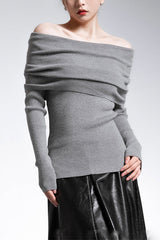 Heididress Off Shoulder Long Sleeves Ribbed Knit Sweater