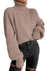 Heididress Turtleneck Drop Shoulder Comfy Pullover Sweater