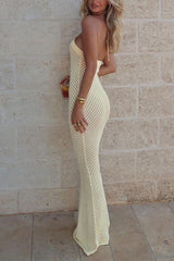Heididress Halter Open Back Hollow Out Knit Bodycon Maxi Dress