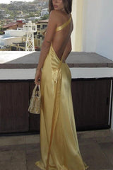 Heididress One Shoulder Open Back Tie Knot Satin Maxi Dress