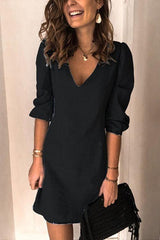 Heididress Annette V Neck Elastic Cuffs Mini Dress(5 Colors Available)