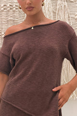 Chic Asymmetrical Shoulder Side Slit Knit Top