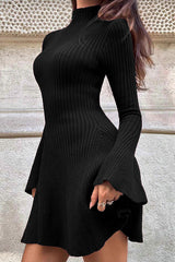 Heididress High Neck Long Sleeves Ribbed Knit Mini Sweater Dress