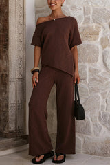 Chic Asymmetrical Shoulder Side Slit Knit Top