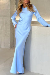 Heididress Round Neck Long Sleeves Satin Maxi Party Dress