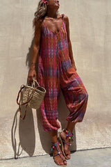 Heididress V Neck Tie Shoulder Pockets Tie Dye Cami Jumpsuit