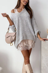 Heididress V Neck Drop Shoulder Slouchy Pullover Sweater