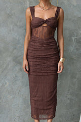 Heididress Twist Knot Cut Out Ruched Bodycon Maxi Cami Dress