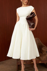 Heididress Cap Sleeves Open Back Waisted Swing Midi Dress