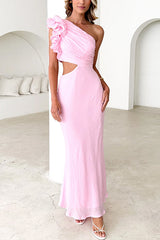 Frill One Shoulder Sleeveless Cut Out Maxi Dress