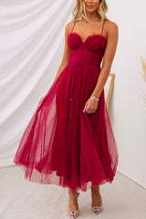 Heididress Open Back Waisted Swing Maxi Cami Tulle Dress