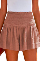 Heididress Elastic Smocked Waist Wide Leg Solid Shorts