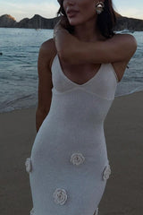 Heididress Open Back Flowers Applique Knitting Maxi Vacation Dress