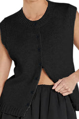 Crewneck Sleeveless Button Down Knitting Top