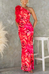 Heididress Ruffle One Shoulder Floral Print Bodycon Maxi Dress