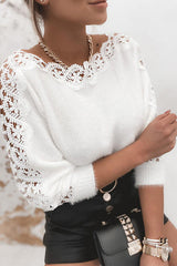 Heididress Hollow Out Lace Splice Long Sleeves Knit Top