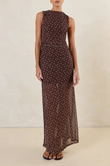 Isla Maxi Dress (Choc Micro Polka)
