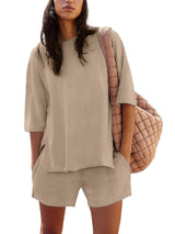 Women's Casual Matching Set with Slit Top and Shorts