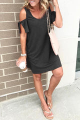 Heididress V Neck Cold Shoulder Solid T Shirt Dress
