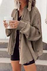 Heididress Lapel Button Down Waffle Corduroy Jacket with Pockets